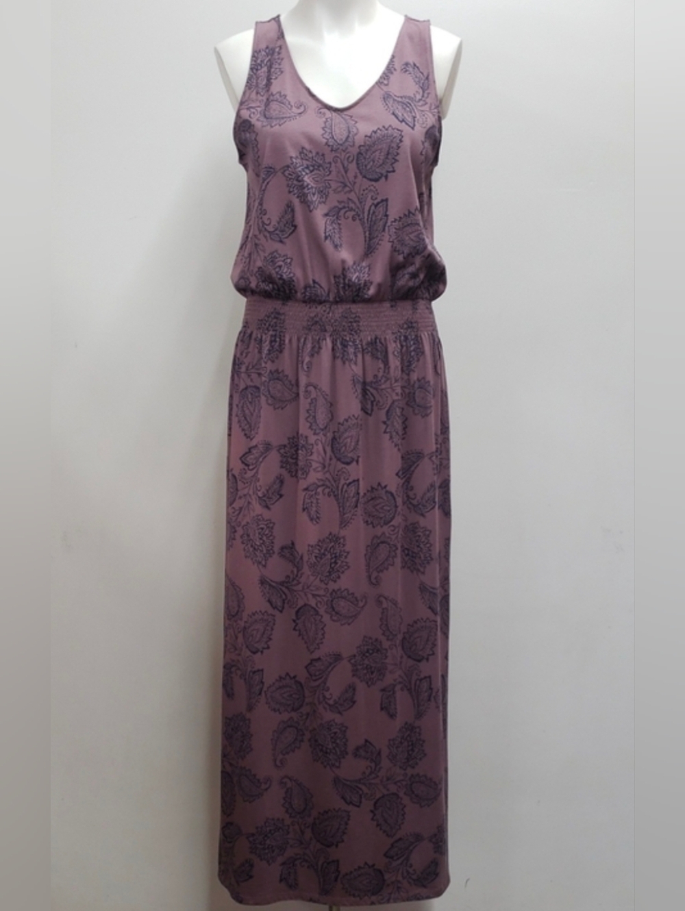 Garnet Hill Smocked-Waist Maxi Dress Women's Medium Flattering Comfortable